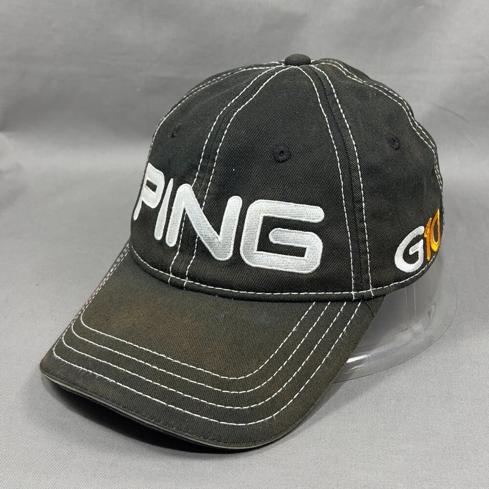 Ping G10 Golf Strapback Hat Distressed Athletic Performance Block Logo Dad Mens